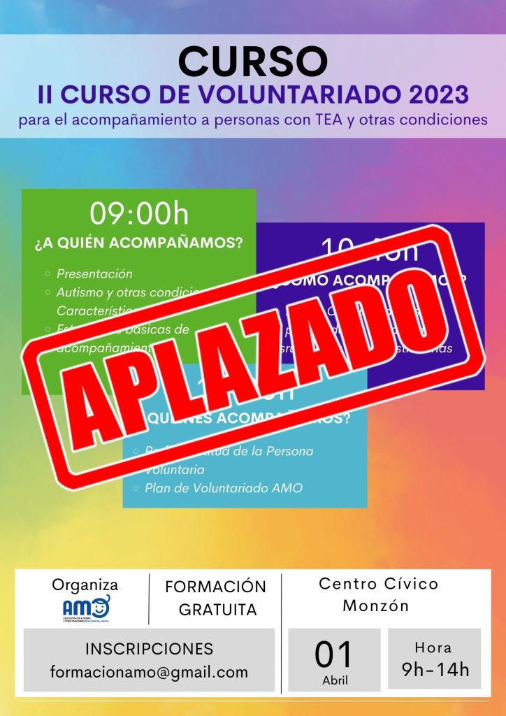 Cartel con la información del curso con una cuña roja superpuesta en la que pone "aplazado"